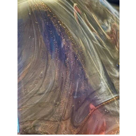 Vintage Murano Smokey Gray/Black/Copper Glitter Dust -Art Glass Wave Bowl - Picture 4 of 9